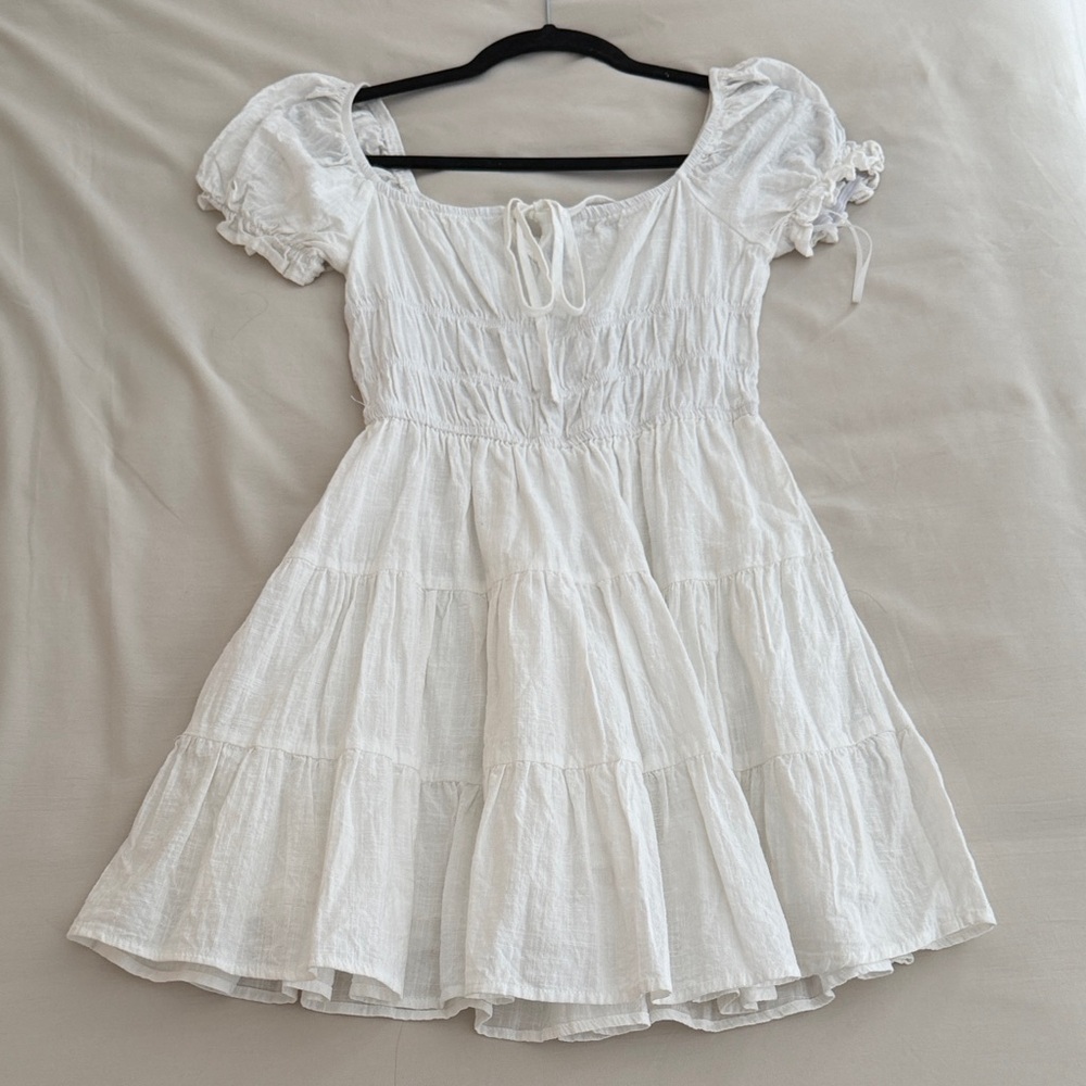 SHEIN Double Layered White Puff Sleeve Dress